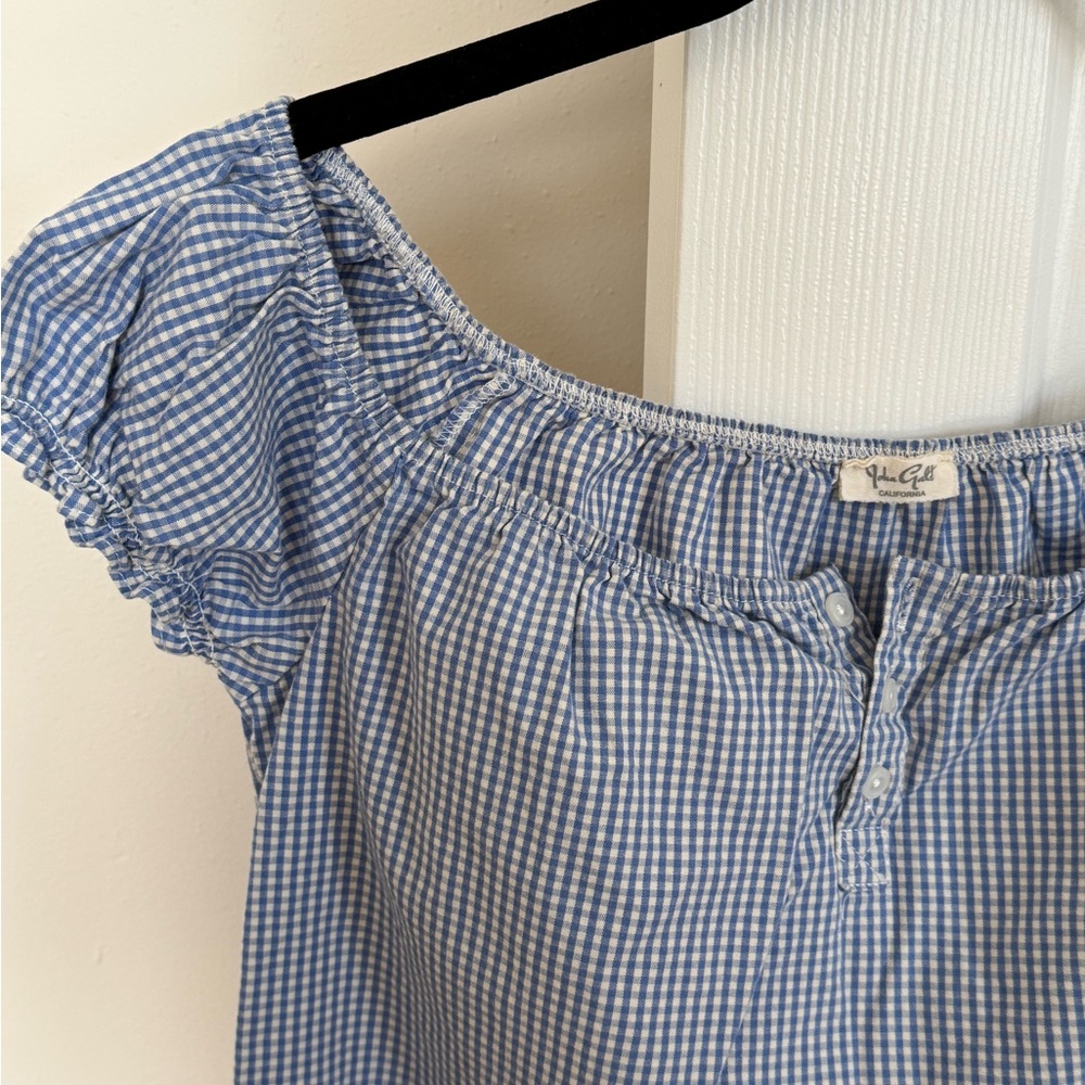 John Galt Blue & White Gingham Off The Shoulder Top